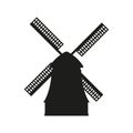 Windmill icon. Vector black silhouette of mill isolated on white background Royalty Free Stock Photo